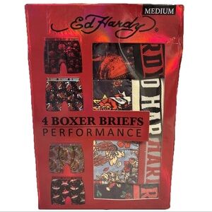 ED HARDY Performance Boxer Briefs 4 Pack Men Medium Multicolor Tattoo Skull Edgy